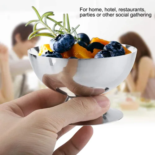 Vista 5 de LIZEALUCKY Copas de helado de acero inoxidable para servir platos de postre cuencos para ensalada, fruta, pudín de cereales para el hogar, hotel