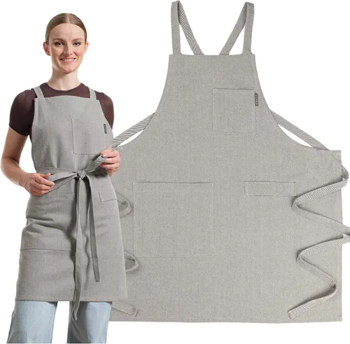 Vista 9 de MEEMA Cooking Aprons for Women with Pockets Comfortable One Size Fits All Upcycled Adjustable Cross Back Aprons for Men