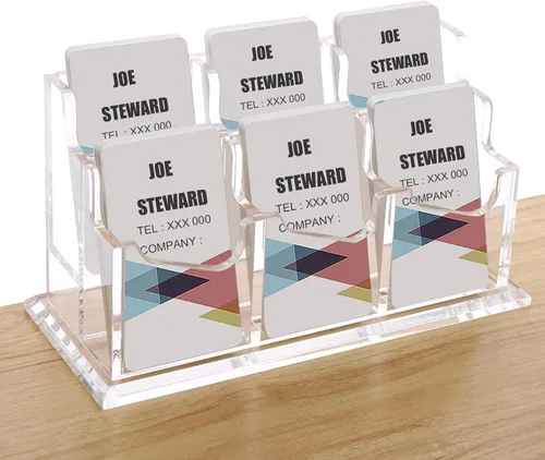 Vista 7 de PARTSPOWER Tarjetero acrílico para escritorio, soporte vertical transparente para tarjetas de presentación, accesorio de escritorio, organizador