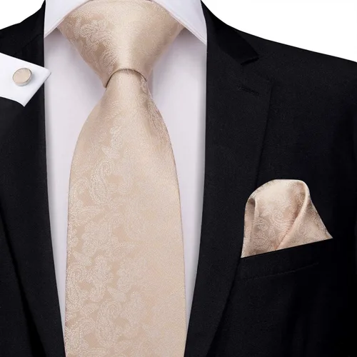 Vista 3 de Hi-Tie Conjunto de corbatas de seda con estampado paisley para hombre, pañuelo de bolsillo y gemelos, conjuntos de corbata formal para negocios a