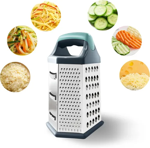 Vista 12 de Rallador de caja para cocina de 4 caras - Ralladores de queso de mano, trituradora de acero inoxidable para alimentos, verduras, zanahoria, patata