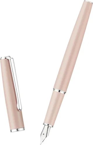 Vista 23 de Hongdian 920 - Pluma estilográfica de metal negro, chapado en oro rosa, pluma de escritura suave, pluma clásica con convertidor de tinta