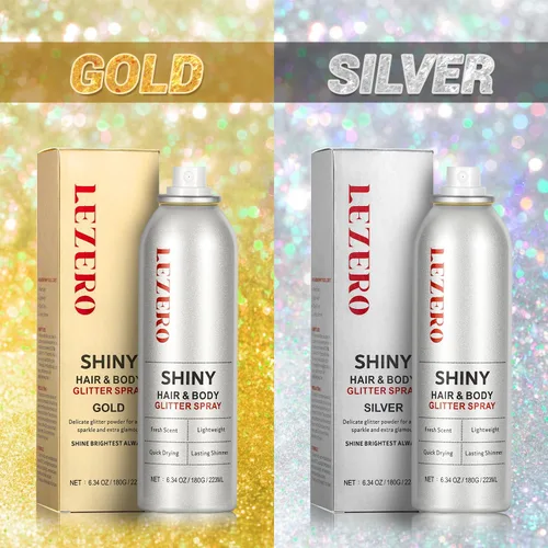 Vista 7 de Spray de purpurina para el cabello y el cuerpo para mujer, maquillaje dorado brillante, gran capacidad para conciertos, bodas, festivales, rave, 6.8
