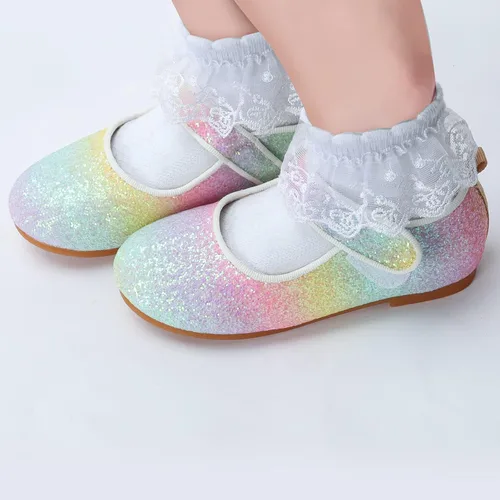 Vista 4 de TOZHCITA Zapatos de vestir de arco iris para niña, zapatos de princesa con purpurina para bebé, zapatos de Mary Jane brillantes para fiesta, zapatos