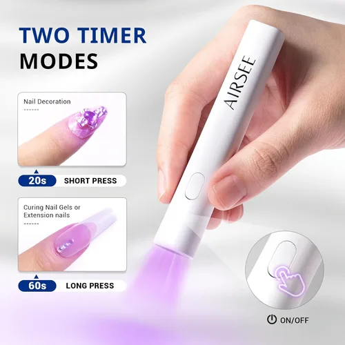 Vista 3 de AIRSEE Mini luz UV de mano para uñas de gel, lámparas de uñas recargables portátiles, 2 temporizadores para decoración de pegamento de diamantes
