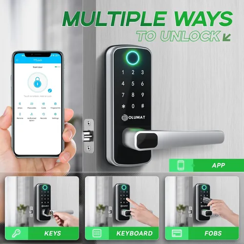 Vista 4 de Olumat Cerradura inteligente con sensor de puerta, huellas dactilares, código, entrada sin llave, fácil instalación, garantía de satisfacción de 30