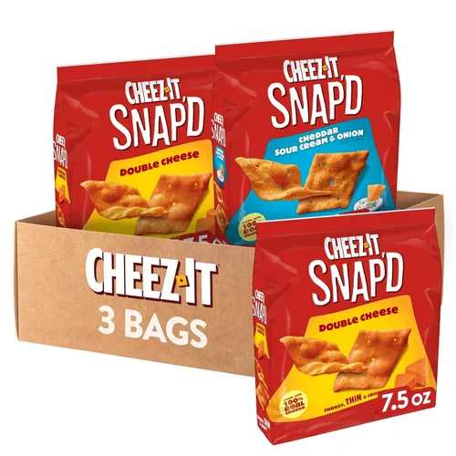 Vista 13 de Cheez-It Snap'd Chips de Galletas de Queso, Crujientes Delgadas, Aperitivos para el Almuerzo, Cheddar Crema Agria y Cebolla, Caja de 45oz (6 Bolsas)
