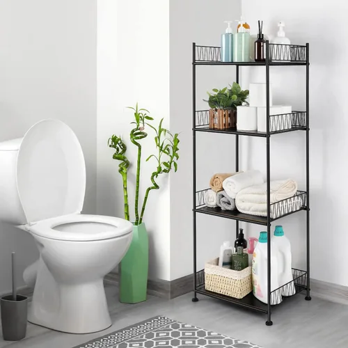 Vista 5 de OYEAL Estantes de baño independientes para toallas de baño, unidad de estantería de alambre de 4 niveles, estante de pie, organizador de piso