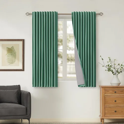 Vista 48 de Cortinas opacas de terciopelo de felpa negras de 63 pulgadas de largo para dormitorio, juego de 2 paneles de forro con bolsillo para barra, pestaña
