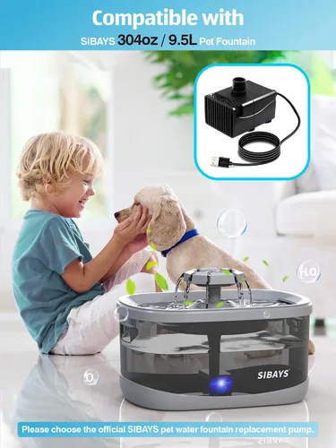Vista 3 de SIBAYS Bomba de fuente de agua para gatos, bomba de repuesto de fuente de agua para mascotas para fuentes de agua para perros grandes de 9.5L/2.5