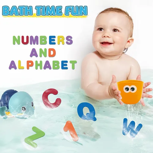 Vista 6 de LZZAPJ Juguetes de baño para bebés de 1 a 3 años, juguete de bañera para niños con 36 letras y números de espuma para el baño, juegos de pesca