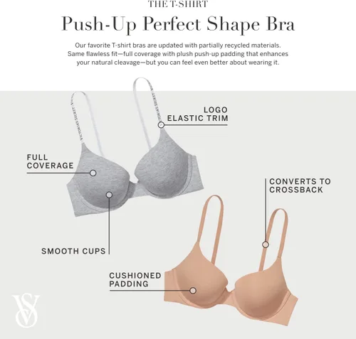 Vista 4 de Victoria's Secret Brasier tipo camiseta de algodón con forma perfecta, cobertura completa, acolchado, alisado, brasier para mujer (32A-38DDD)