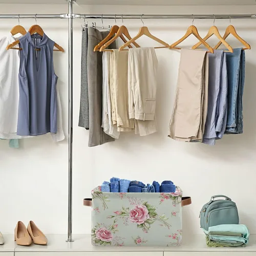 Vista 5 de Cubo de almacenamiento plegable con patrón de rosas y flores florales para niños y mujeres, organizador comprimible con asa, cesta de almacenamiento