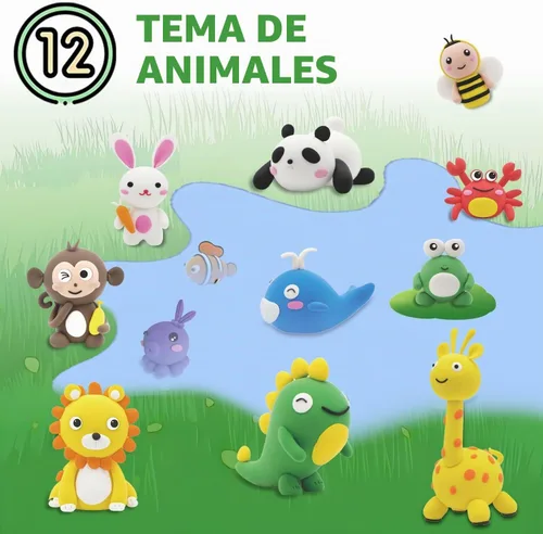 Vista 8 de Kit de arcilla seca al aire para niños: 12 animales arcilla
