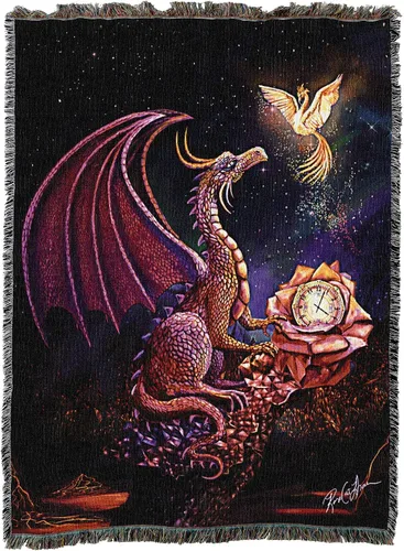 Vista 29 de Pure Country Weavers Rose Khan - Manta con diseño de dragón del tiempo de amatista tejida de algodón, hecha en los Estados Unidos (72 x 54 pulgadas)