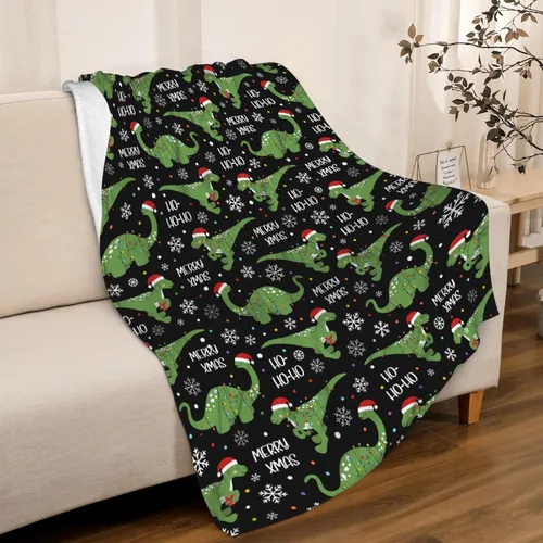 Vista 2 de Regalos de Mantas de Dinosaurio de Navidad Súper Suaves y Ligeras de Franela para Niños, Adultos, Adecuadas para Sofá, Cama, Campamento, Viajes