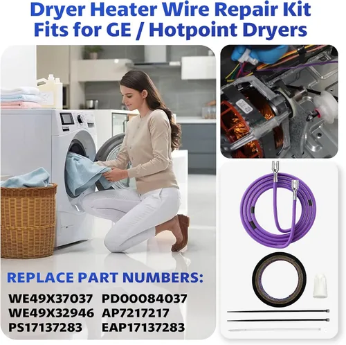Vista 4 de WE49X37037 - Kit de reparación de alambre para calentador de secadora GE/Hotpoint, reemplaza #WE49X32946 PD00084037 AP7217217 PS17137283 Cable