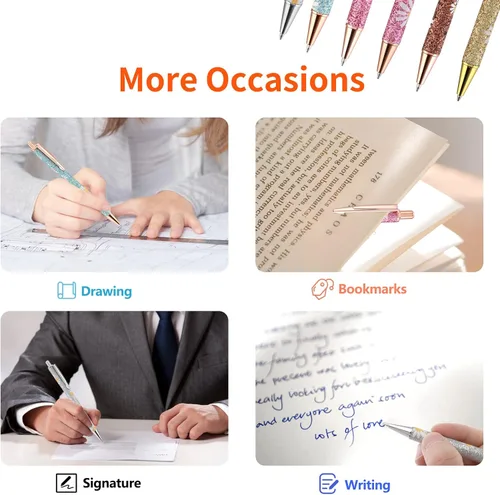 Vista 7 de cobee Bling Pens - Paquete de 6 bolígrafos retráctiles de 0.039 pulgadas (0.039 in), con purpurina, tinta negra, punta media, bolígrafos de regalo
