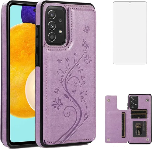 Vista 9 de Funda de teléfono para Samsung Galaxy A53 5G 2022 con protector de pantalla de vidrio templado, tarjetero/tarjetero/cartera, soporte para celda