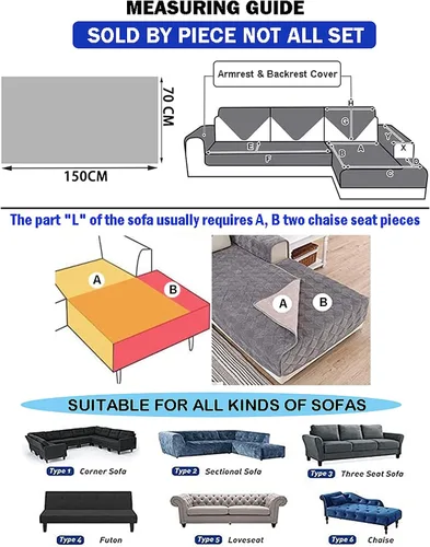 Vista 7 de Fundas para sofá modernas, fundas de sofá con letras inglesas, en forma de L, felpilla antideslizante de color sólido, protector para sofá modular