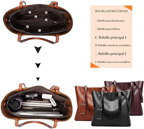 Vista 5 de ALARION Bolsos de mano con asa superior para mujer, bolso de hombro, bolso mensajero, bolso tote, cartera 1-abrown