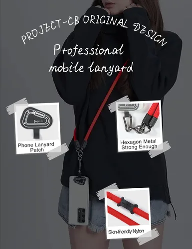 Vista 4 de Cordón para teléfono celular ×1, Pestaña de sujeción ×2, Correa de teléfono ajustable universal, Cruzada, Cordón para el cuello, Correa de cuerda