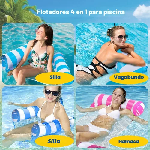 Vista 2 de Paquete de 4 flotadores de piscina de agua XL mejorados, 4 en 1 (hamaca, sillín, silla de estar, flotador) Flotador multiusos para piscina de agua