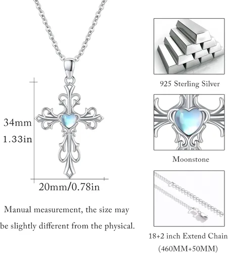 Vista 5 de Collar de cruz para mujer de plata de ley 925 con colgante de cruz con piedra lunapiedra natal, collar de cruz irlandesa, regalo para mujer