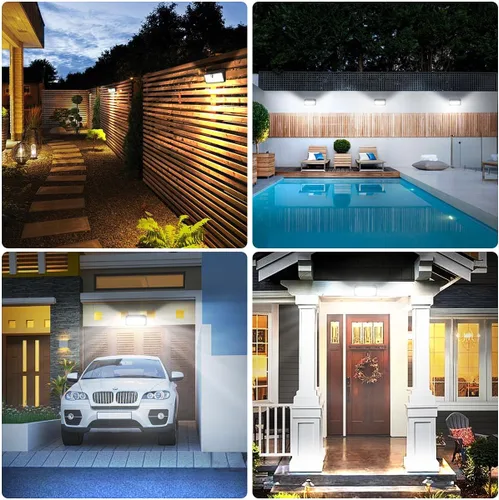 Vista 6 de Luces solares al aire libre mejoradas, 2 paquetes de 418 luces LED con sensor de movimiento, 3 modos de luz de seguridad, luz de pared solar