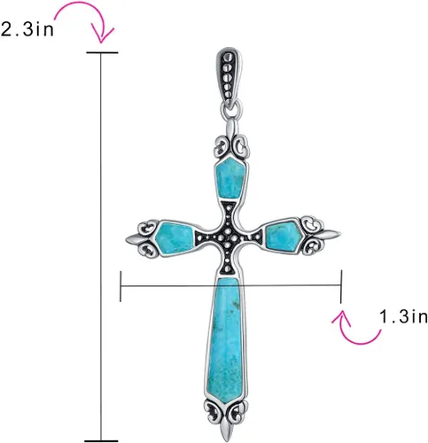 Vista 4 de Collar con colgante de cruz de ópalo azul creado con circonita cúbica para mujeres y adolescentes, plata de ley 925 con piedra natal de octubre