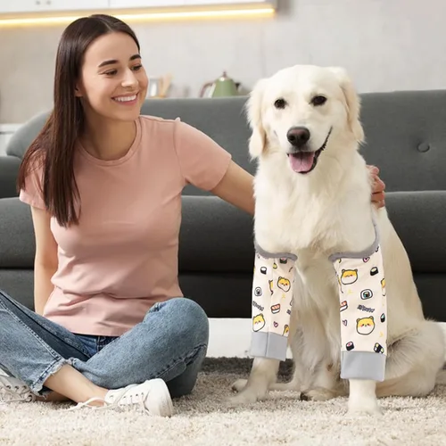 Vista 4 de Protector de codo de perro para callos, coderas de perro ajustable para evitar lamer las articulaciones, transpirable para perros pequeños, medianos
