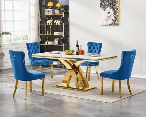 Vista 11 de Juego de mesa de comedor de cristal plateado moderno de 70 pulgadas para 4, juego de mesa de comedor rectangular de 5 piezas con patas de acero