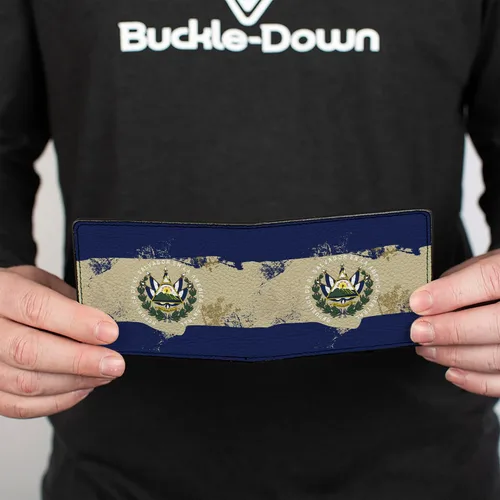 Vista 5 de Buckle-Down Billetera para hombre, plegable, pintura envejecida con la bandera de El Salvador, cuero vegano, 4.0 x 3.5 pulgadas, El Salvador
