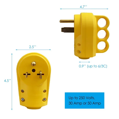 Vista 6 de Veepeak NEMA 6-50P/ 6-30P Reemplazo de enchufe, 30/50 Amp 250 voltios, enchufe de cable de alimentación resistente de 3 clavijas con mango