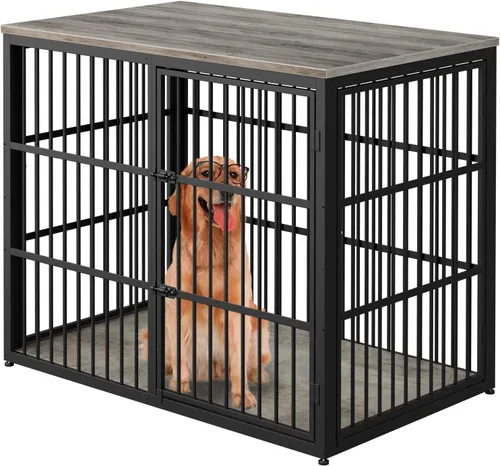 Vista 11 de Jaula para Perros XL de 43'' con Mueble y 3 Puertas, Jaula de Madera Combinada para Mascotas, Perrera de Interior Resistente para Perros Medianos a