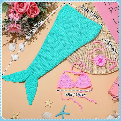 Vista 3 de Janmercy Trajes de fotografía para niña recién nacida, accesorios para fotos de bebé, traje de ganchillo hecho a mano, lindo disfraz de foto (sirena)
