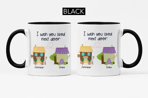 Vista 5 de Taza de viaje con nombres personalizados de larga distancia con texto en inglés "I Wish You Lived Next Door, Next to me, Besties Friends