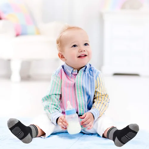 Vista 3 de Tphon Calcetines antideslizantes para niños pequeños con agarre, 12 pares de calcetines antideslizantes para niños y niñas de 1 a 7 años