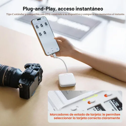 Vista 5 de PGYTECH CreateMate - Mini lector de tarjetas SD para Pocket 4, lector de tarjetas SD 4.0/Micro SD 2 en 1 de alta velocidad con almacenamiento