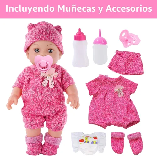 Vista 2 de DONTNO Muñeca de bebé de 12 pulgadas con ropa y accesorios, Set de alimentación y cuidado de muñeca bebé renacida viva con biberones, pañal
