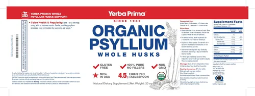 Vista 8 de Yerba Prima Cáscaras Enteras de Psyllium Orgánico Limpiador de Colon - 20 oz - Suplemento Dietético Natural Diario de Fibra 20oz, Limpiador