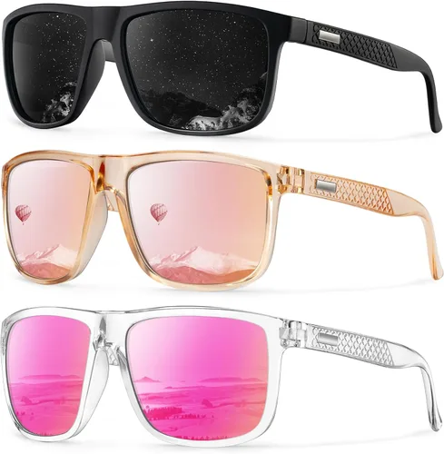Vista 14 de KALIYADI Gafas de sol polarizadas para hombre, gafas de sol ligeras con protección UV para conducir, pescar y jugar golf (3 unidades) Negro