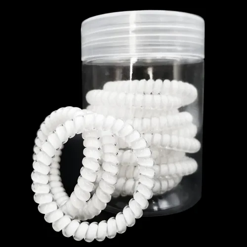 Vista 4 de 15 lazos para el cabello en espiral, sin pliegues, cable de teléfono, bobinas de plástico para el cabello en blanco