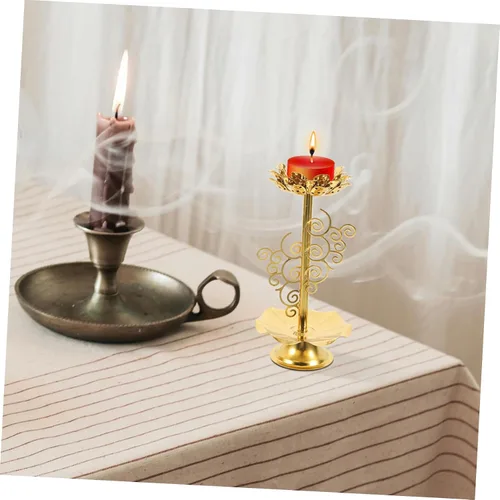 Vista 5 de Garneck 2 portavelas Diwali, portavelas budista Ghee, candelabro de aleación con base de loto, lámpara de flor de loto para oración/meditación (M)