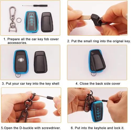 Vista 5 de EKALA Funda para Llavero de TPU Suave de Protección Completa con Llavero, Azul, Azul