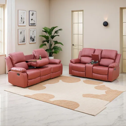 Vista 34 de Conjunto de sofá para sala de Estar, sillón reclinable de cuero transpirable, sofá de 3 plazas para cine en casa con portavasos para apartamento