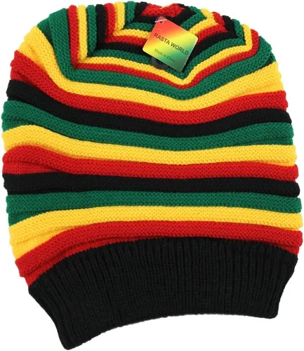 Vista 4 de RW Gorro clásico Rasta Slinky para hombre, negro/rasta, talla única, Negro/Rasta