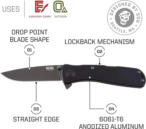 Vista 2 de SOG Twitch II Drop Point 2.65in Everyday Carry Portable Compact Well-Rounded Camping Pocket Folding Knife AUS-8 Steel Blade