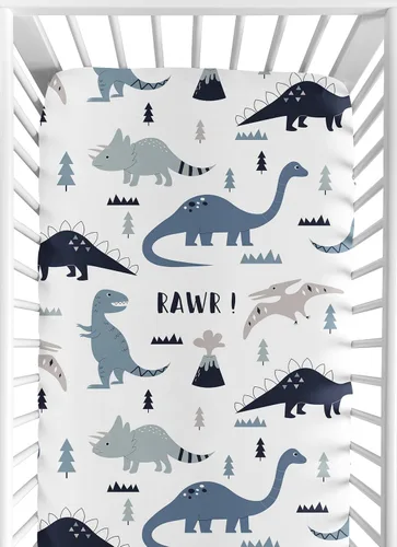 Vista 11 de Sweet Jojo Designs Acuarela Dinosaurio Dino Boy Sábana bajera para cuna para bebé, cuarto de bebé, habitación de recién nacido, portátil, paquete