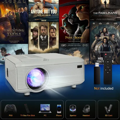 Vista 3 de KEJOG Mini proyector con cable HDMI, proyector Bluetooth actualizado con pantalla, proyector portátil Full HD 1080P, proyector de películas